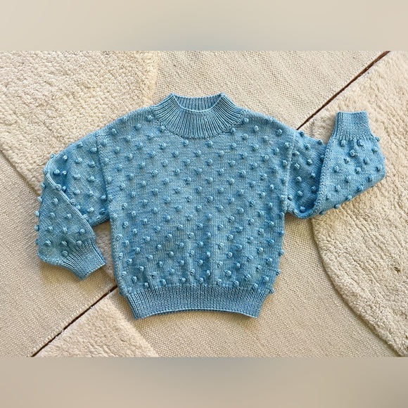 Misha & Puff Faded Blue Denim Lake Popcorn Sweater Pullover Mock Neck Wool 5T - Picture 2 of 8